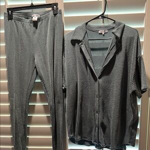 Fashion Nova Black and White Striped Jumpsuit Set